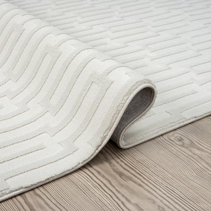 Abani Neutral Cream Area Rug for Living Room, Bedroom - Geometric Pattern - 2' x 3' - Durable & Easy to Clean - size: 2' x 3' (Rectangular)