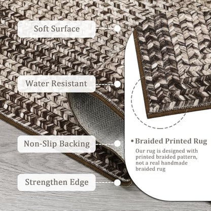 RUGSREAL 2x6 Runner Rug Braided Print Hallway Area Rugs Machine Washable - color: Mocha, size: 2' x 6' (Runner)