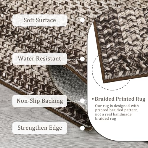 RUGSREAL Braided Print Runner Rug 2x8 Machine Washable Hallway Runner Rugs - color: Mocha, size: 2' x 8' (Runner)