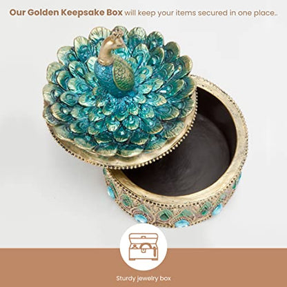 Bits and Pieces Peacock Jewelry Box Small Trinket Box