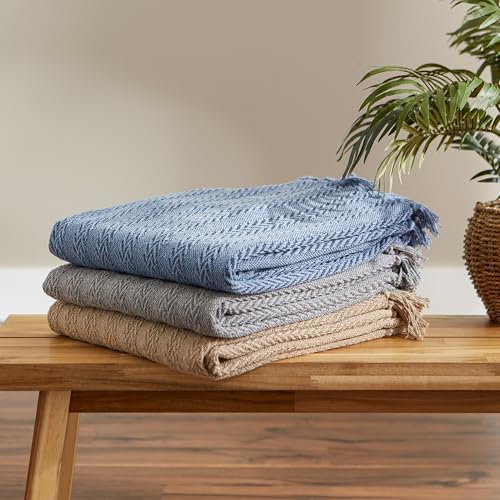 DII Industrial Tonal Textured Woven Throw 50x60, French Blue - color: French Blue