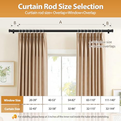 TONIAL Curtain Rods for Windows, 32 to 144 Inch, Black, Single Drapery Rod - color: Black, size: 32-144"