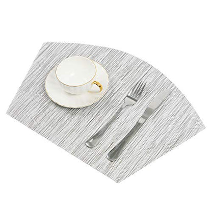 SHACOS Small Round Table Placemats Set of 5 Wedge Shaped Place Mat with Round Centerpiece Mat Heat Resistant Table Mats Washable (5, Gray White) - color: Gray White