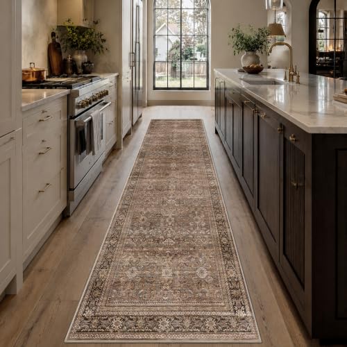 Schweek 2.6x10 Runner Rug Washable Non-Slip Hallway Rugs for Kitchen Brown - color: Brown, size: 2.6' x 10' (Runner)