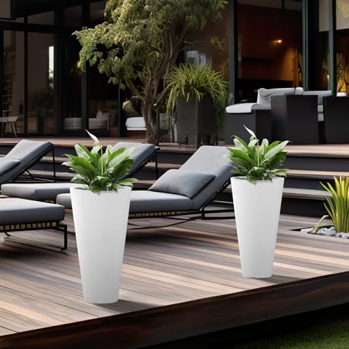 Kante Set of 2 White Plastic Round Planters 29" Tall Home & Outdoor - color: White, size: 29" H