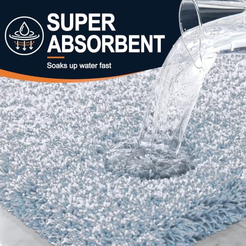 OLANLY Microfiber Bathroom Rugs 40x32, Quick Dry Mat, Airy Blue and White - color: Airy Blue and White, size: 40" X 32"