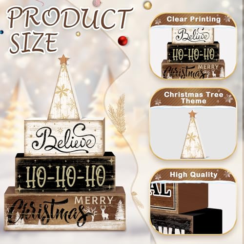 Britimes Christmas Tiered Tray Decor Set, 4 Pack, Wooden Sign, Reindeer - style: Christmas Tree Star
