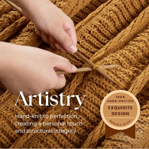 Boho Knitted Chenille Blanket with Tassels - Lightweight & Soft All-Season Throw - 3D Classic Pattern for Living Room Bedroom Couch, Amber Brown, King 90"x108" - color: Amber Brown, size: King