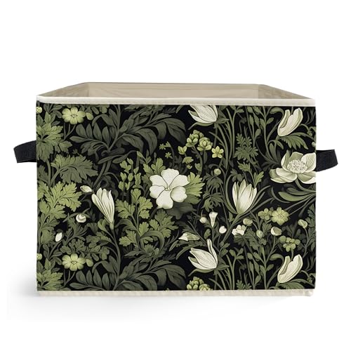 Vintage Floral Botanical Storage Box Bins, Art Nouveau Plant Flower Aesthetic Collapsible Storage Basket Organizer for Bedroom Laundry Room Home Clothes Books, Decor for Room - color: Vintage Floral