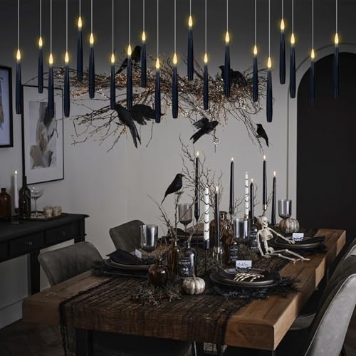 GenSwin Flameless Floating Candles Wand Halloween Decorations Black 22pcs - color: Black-22