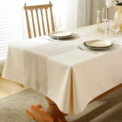 Nordic Faux Linen Tablecloth, Rectangle Modern Cream Beige Cover - color: Beige Bd, size: 55"x86"fits 6-8 seats (table length 62"-68")