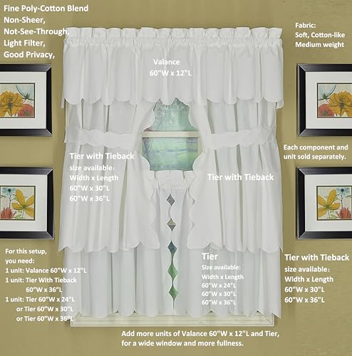 Today's Curtain, Orleans Scallop Curtain, White Valance, 60" W x 12" L, White - color: White, size: 60"W x 12"L (Pack of 1)