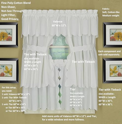 Today's Curtain, Orleans Scallop Curtain, White Valance, 60" W x 12" L, White - color: White, size: 60"W x 12"L (Pack of 1)