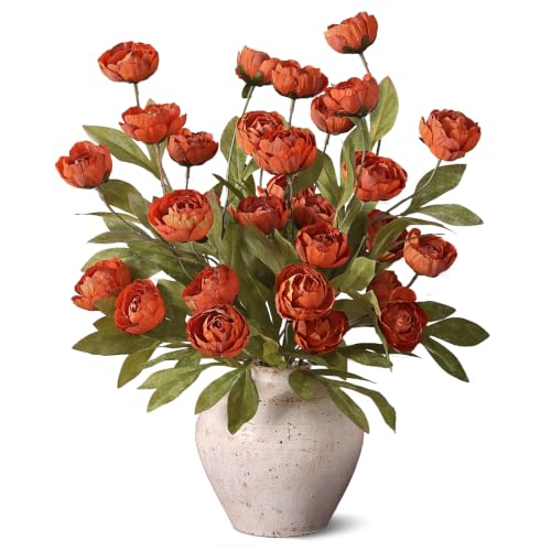6 Pcs 27" Faux Silk Peony Artificial Fall Flowers Stems for Vase (Orange) - color: Orange