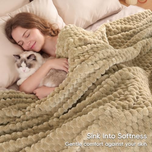 PHF Soft Cozy Fleece Blanket Twin Size, 340GSM Lightweight Warmth, Khaki - color: Khaki, size: Twin(66"x90")