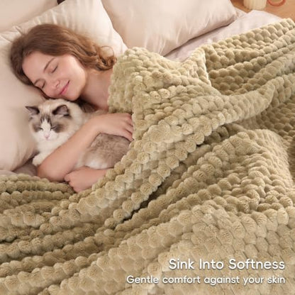 PHF Soft Cozy Fleece Blanket Queen Size, 340GSM Lightweight Warmth, Khaki - color: Khaki, size: Queen(90"x90")
