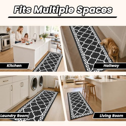 3 Piece Kitchen Rugs, Non Slip Waterproof Mats for Home(Black) - color: Black, size: 3-SET