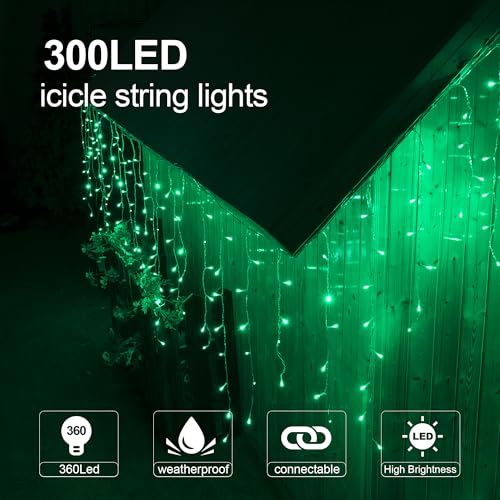 300LED Icicle Lights for Outside,Green Curtain Lights - color: Green