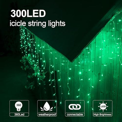 300LED Icicle Lights for Outside,Green Curtain Lights - color: Green