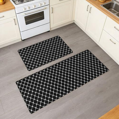 Feelyou Black White Geometric Kitchen Rugs Sets 2PCS Easy Geometric Stripe Line Kitchen Mats for Floor Modern Art Cushioned Anti Fatigue Simple Style Waterproof Non-Slip Rugs Accessories - color: Black White