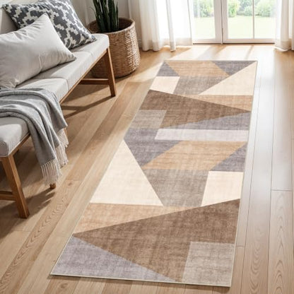 3x6 Washable Geometric Area Rug - Non-Slip Backing Hallway Rugs Tan Beige - color: Tan Beige, size: 3' x 6' (Rectangular)