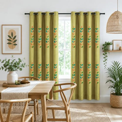 VOGOL Leaf Embroidered Faux Linen Curtains, 52 x 63, Grommet Top, 2 Panels - color: C2, size: 52"W x 63"L (Pack of 2)