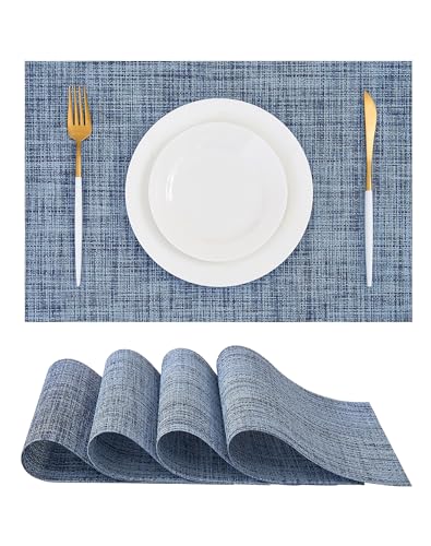 Woven Vinyl Placemats Set of 4, Deep Navy - color: C1- Deep Navy, size: Set of 4