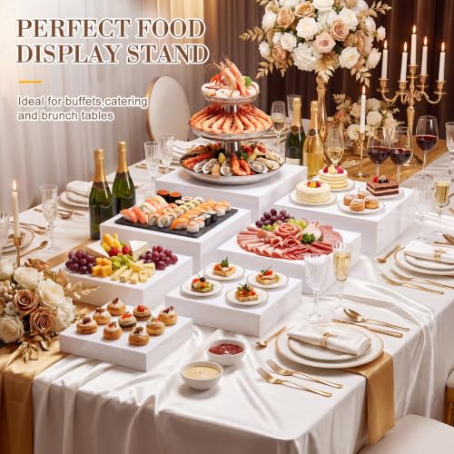 Leinuosen 7 Pcs Large Acrylic Buffet Risers, 8-14" Square, White - color: White, size: 8" to 14", style: Short Square