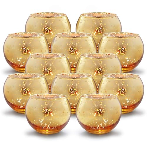 Volens Round Gold Votive Candle Holders, Mercury Glass Votives Set of 12 - color: Gold, size: 12 PACK