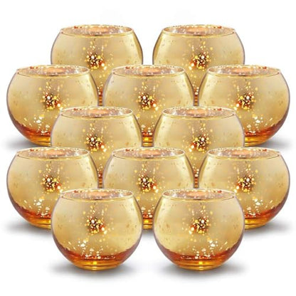 Volens Round Gold Votive Candle Holders, Mercury Glass Votives Set of 12 - color: Gold, size: 12 PACK
