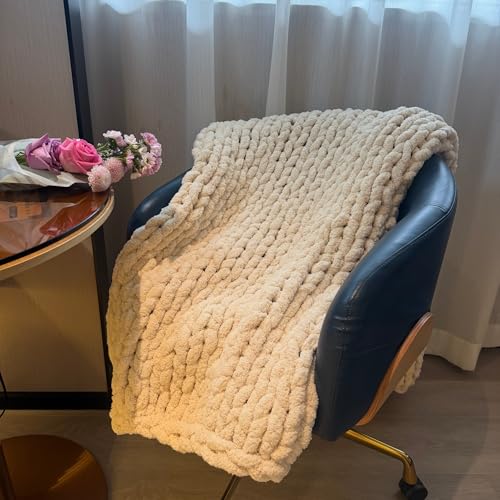 Soft Chunky Knit Throw Blanket for Couch, Cozy Warm Knitted Blankets - color: Beige, size: 48"x71"(Large Size Throw)