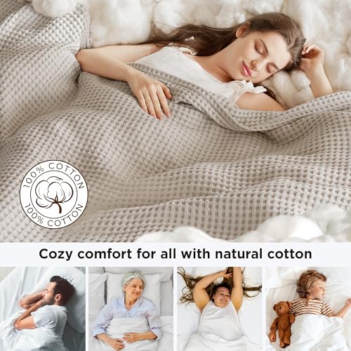 Bedsure Lightweight 100% Cotton Waffle Blanket, Twin XL, Linen - color: Linen, size: Twin Xl (66" X 90")
