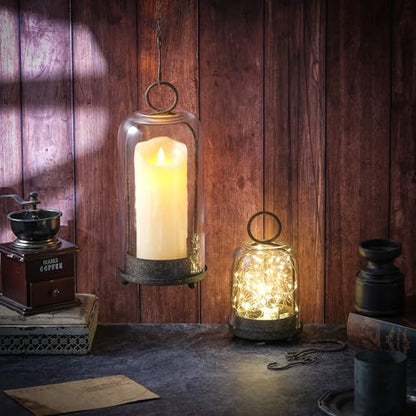 6" & 4" Wide Versatile Modern Metal Hurricane Lantern with Handmade Sturdy Glass Dome in Rustic Brown for Pillar Candle & Plants, Industrial, Farmhouse, Shabby Chic (Brown, 4"x7.5" &6.3"x11.2") - color: Brown, size: 4"x7.5" & 6.3"x11.2"