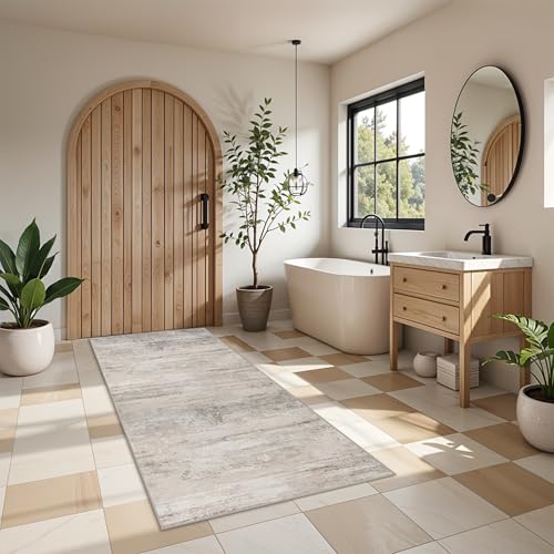 Abstract Kitchen Runner Rug 3x6 - Indoor Washable Carpet for Hallway Bedroom Laundry Low Pile Entryway Rugs with Non Slip Rubber Backing Modern Home Decor Mat for Dining Room Bathroom 3x6 Beige - color: Beige, size: 3' x 6' (Runner)