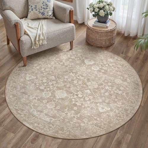 HUGEAR 5x5 Beige Neutral Round Rugs Washable Rug Carpet - color: Beige, size: 5' (Round)