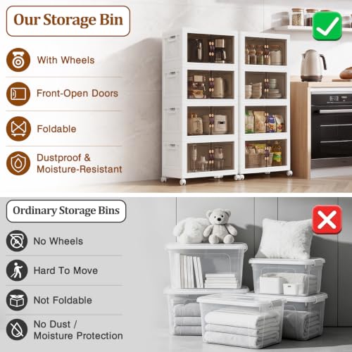 4Tier 428QT Stackable Storage Bins With Lids Portable Wheels Cabinet, White - size: 107QT(Per Tier)-4Tier