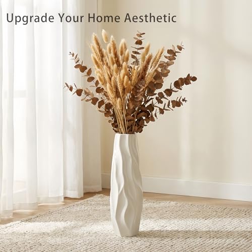 White Tall Ceramic Floor Vase, 17.7 Inch, Pleated Wave Design - color: Shape 1, size: 17.7 Inch