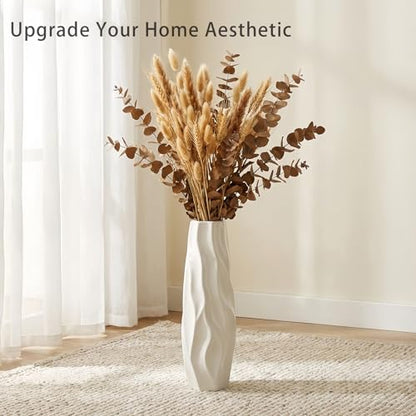 White Tall Ceramic Floor Vase, 17.7 Inch, Pleated Wave Design - color: Shape 1, size: 17.7 Inch