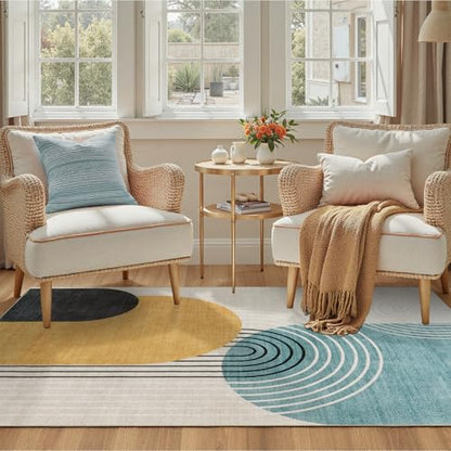 DCX Abstract Washable 4x6 Rug, Non Slip Low Pile Rug, Blue & Yellow - color: Yellow & Blue, size: 4' x 6' (Rectangular)