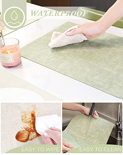 SUEH DESIGN Leather Placemats Table Mats Set of 6, Light Green & Beige - color: A: Light Green & Beige