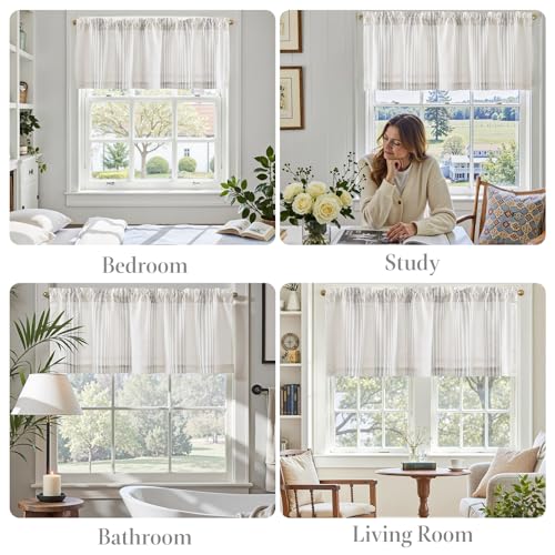 jinchan Linen Balanced Stripe Valances for Window 16 inch,Grey,1 Panel - color: Balanced Stripe | Grey, size: 50"W x 16"L (Pack of 1)