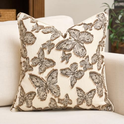 Aeckself Chenille Decorative Throw Pillow Cover, 20×20, Light Brown - color: Light Brown, size: 20" x 20" (Pack of 1)