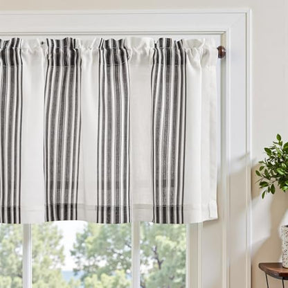 jinchan Linen Balanced Stripe Valances for Window 16 in,Black Grey,1 Panel - color: Balanced Stripe | Black, size: 50"W x 16"L (Pack of 1)