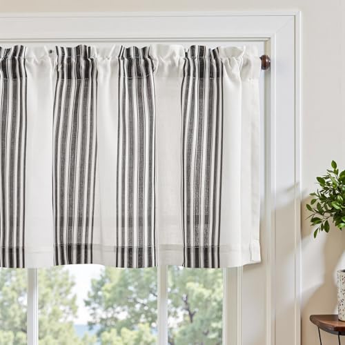 jinchan Linen Balanced Stripe Valances for Window 16 in,Black Grey,1 Panel - color: Balanced Stripe | Black, size: 50"W x 16"L (Pack of 1)