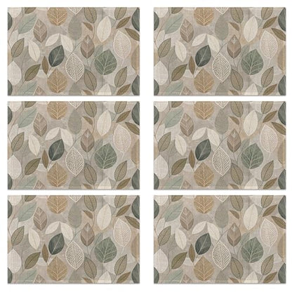 Linen Placemats Set of 6, Boho Green Leaves Washable Table Mats 12x18 Inch, Heat Resistant Non Slip Placemats for Dining Table Kitchen Everyday Use - color: Boho Green Leaves