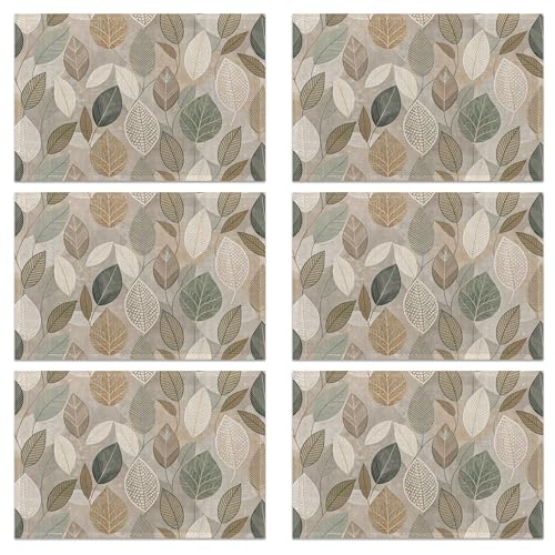 Linen Placemats Set of 6, Boho Green Leaves Washable Table Mats 12x18 Inch, Heat Resistant Non Slip Placemats for Dining Table Kitchen Everyday Use - color: Boho Green Leaves