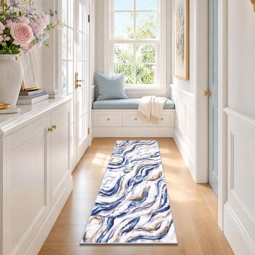 Yamaziot 2x5 Washable Modern Abstract Runner Rug Non-Slip for Hallways - color: Blue, size: 2x5ft