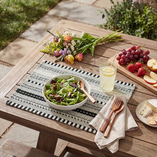 Artoid Mode Black Woven Braided Stripe Placemats Set of 4-12x18 Inch - color: Black, size: 12" x 18", 4 Pcs