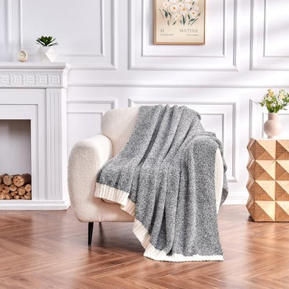 CozeCube Reversible Knitted Throw Blanket, Black White Melange 50"x60" - color: M-jet Black, size: 50"x60"