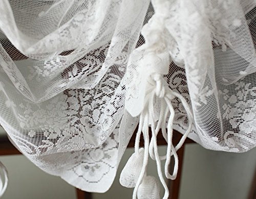 FADFAY Elegant White Lace Embroidered Sheer Balloon Curtains, Adjustable Tie-Up Curtain, 1 Panel Floral Tulle Curtains for Windows-78''*78'' - size: 78"W x 78"L (Pack of 1)